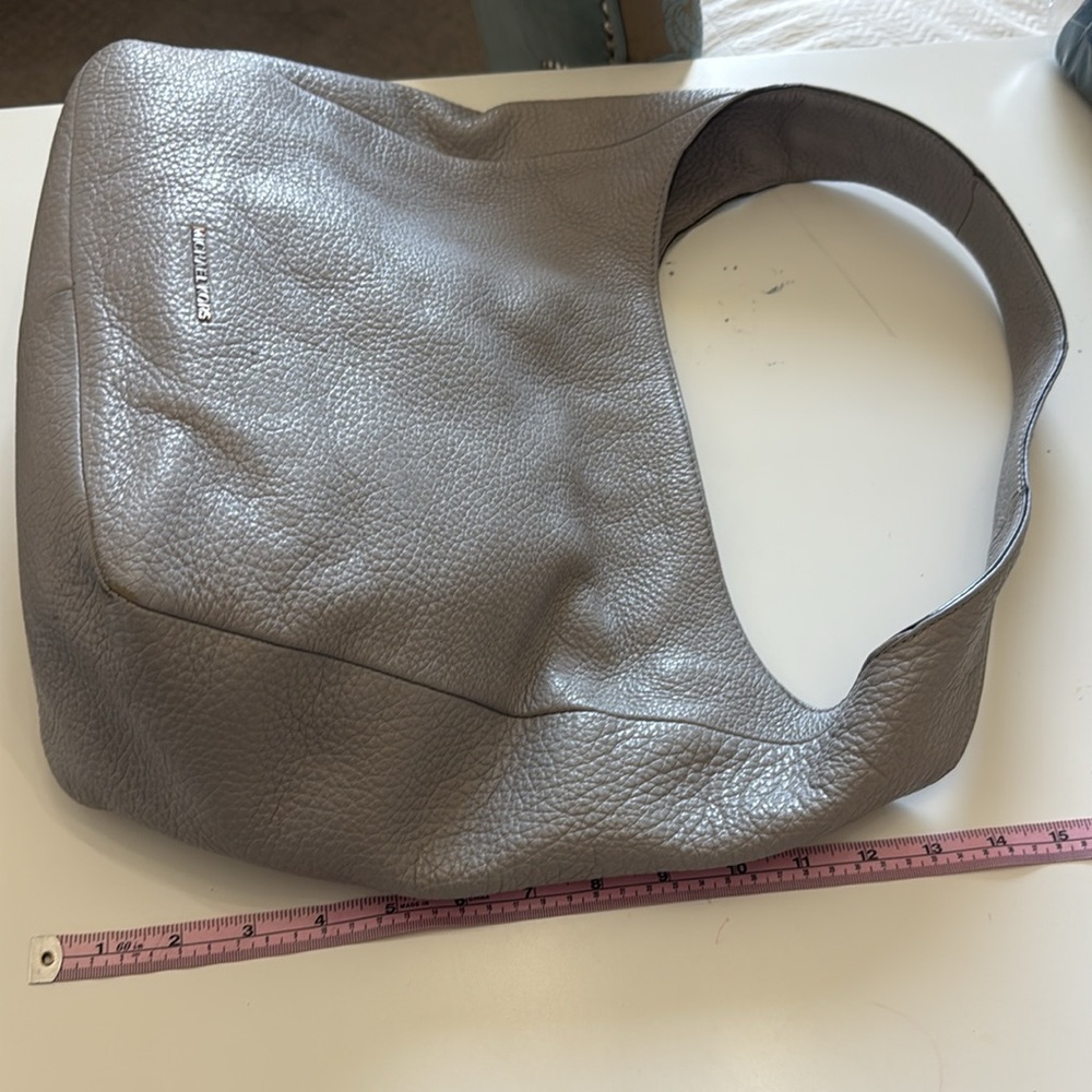 Michael Kors Shoulder Bag Purse Vintage Ergo Hobo Pebbled Gray Leather Tote Rare - Picture 7 of 11